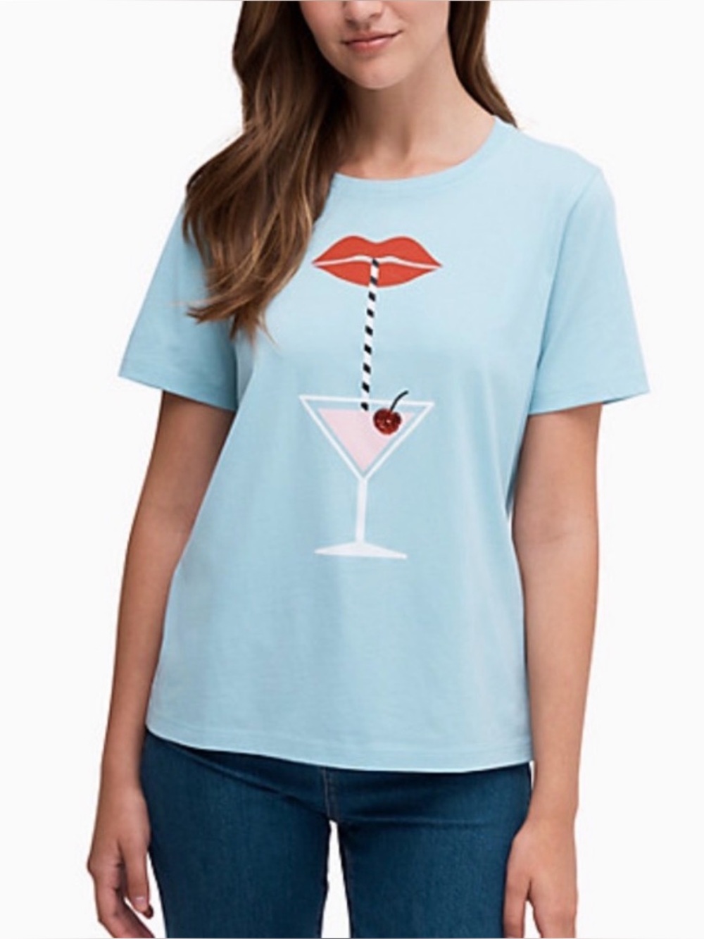 Kate Spade New York “Cocktail Hour” Light Blue Top With Graphics New!